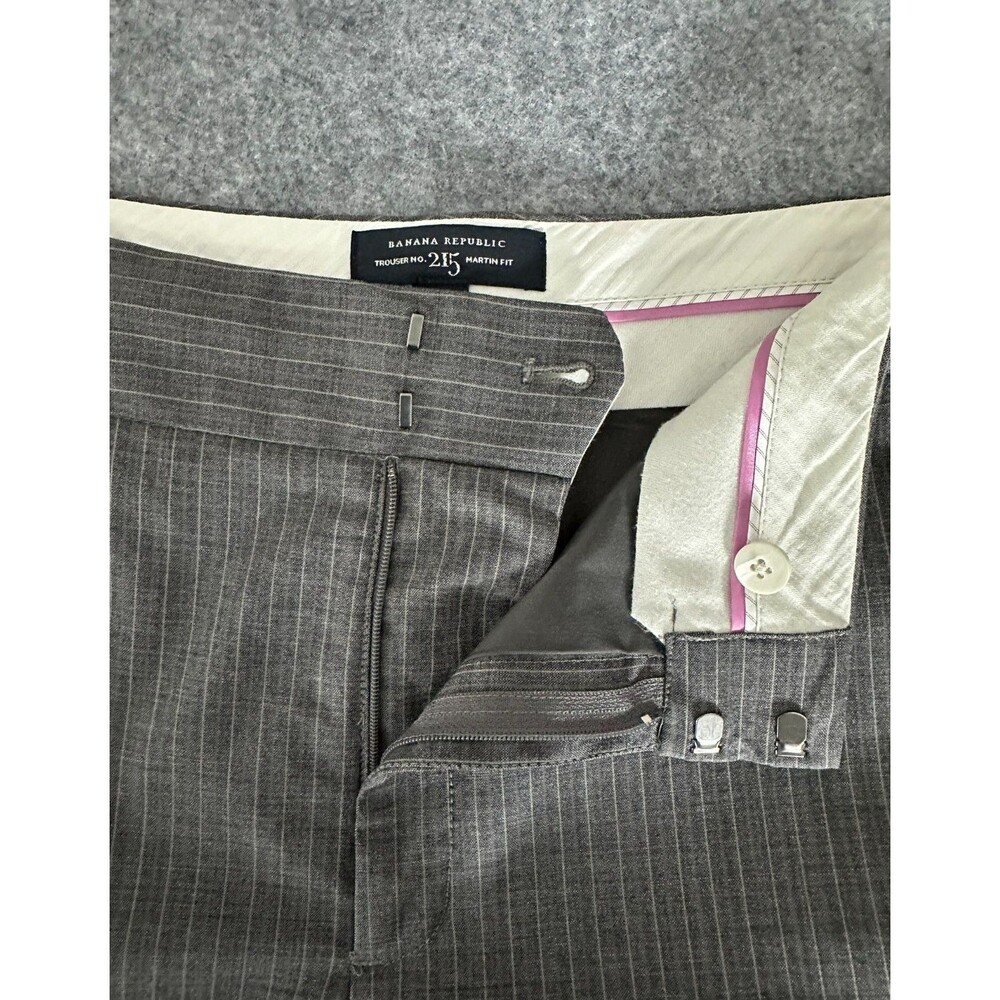 Banana Republic Martin Fit 215 Pinstripe Trousers 14 Gray Dress Pants Stretch - Picture 11 of 13